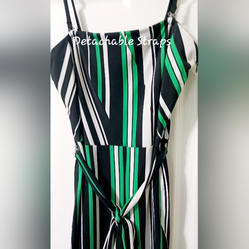 INC International Concepts Black, White, and Green Striped Jumpsuit